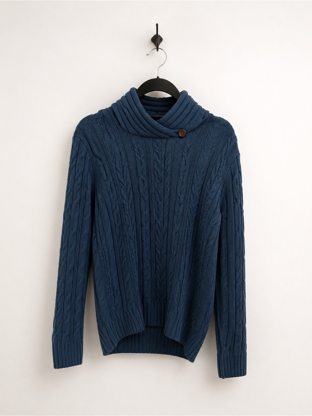 Jeanne Pierre Blue Cable Knit Cowl Neck Sweater M